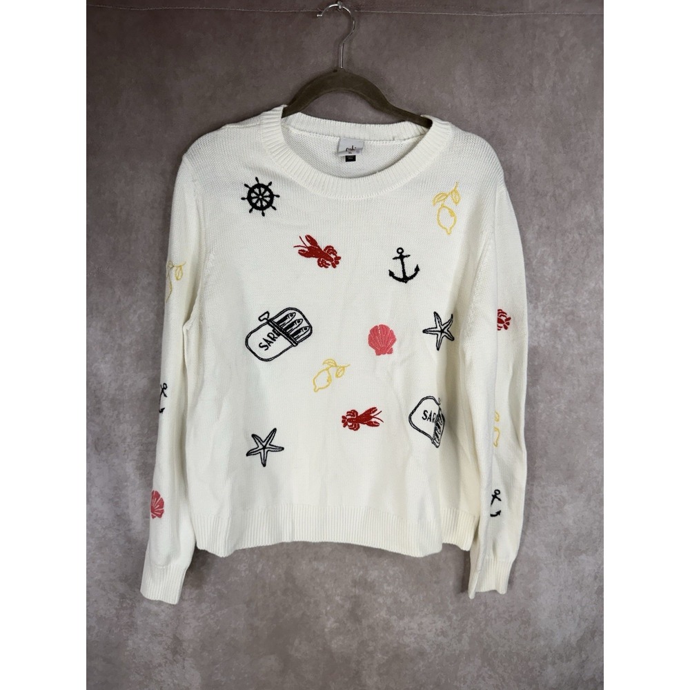 Cabi Fisherman's Wharf Nautical Pullover #6956 Sweater In White Women's Size XL